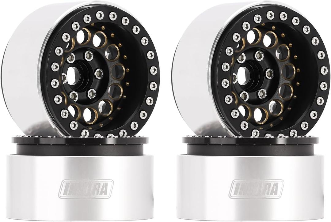 INJORA 1.9" Beadlock Wheel Rim - 150g Super Heavy Brass & Aluminum Deep Dish Wheel for 1/10 RC Crawler SCX10 TRX4 VS4-10 Gen8 (Black)