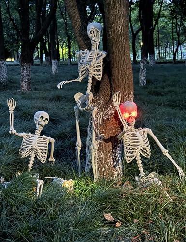 ALLIVING 5.4Ft Halloween Skeleton - Life Size Skeleton with Glowing Eyes Scary Creepy Sound Movable Joints Full Size Posable Skeleton Decor Halloween Decorations Outdoor Indoor, Part 1