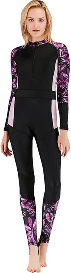 Akaeys Women's Full Body Swimsuit Rash Guard One Piece Long Sleeve Long Leg Swimwear with UV Sun Protection, Medium