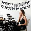 Black Bow Happy Birthday Decorations - Women Girls Bow Theme Party Decorations with Honeycomb Centerpieces, Banner, Foil Balloons, Tablecloth, Elegant Black Girly Birthday Party Decor for Girls Women