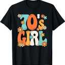 Groovy 70s Girl Hippie Theme Party Outfit 70s Costume Women T-Shirt (XL, Black)