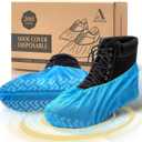 Shoe Covers Disposable Non-Slip, Large 200 Count, Premium Cloth Boot Covers, Slip-Resistant, Durable, Breathable, Non-Toxic, Recyclable booties for shoes covers Fits Men 11/Women 13 Blue