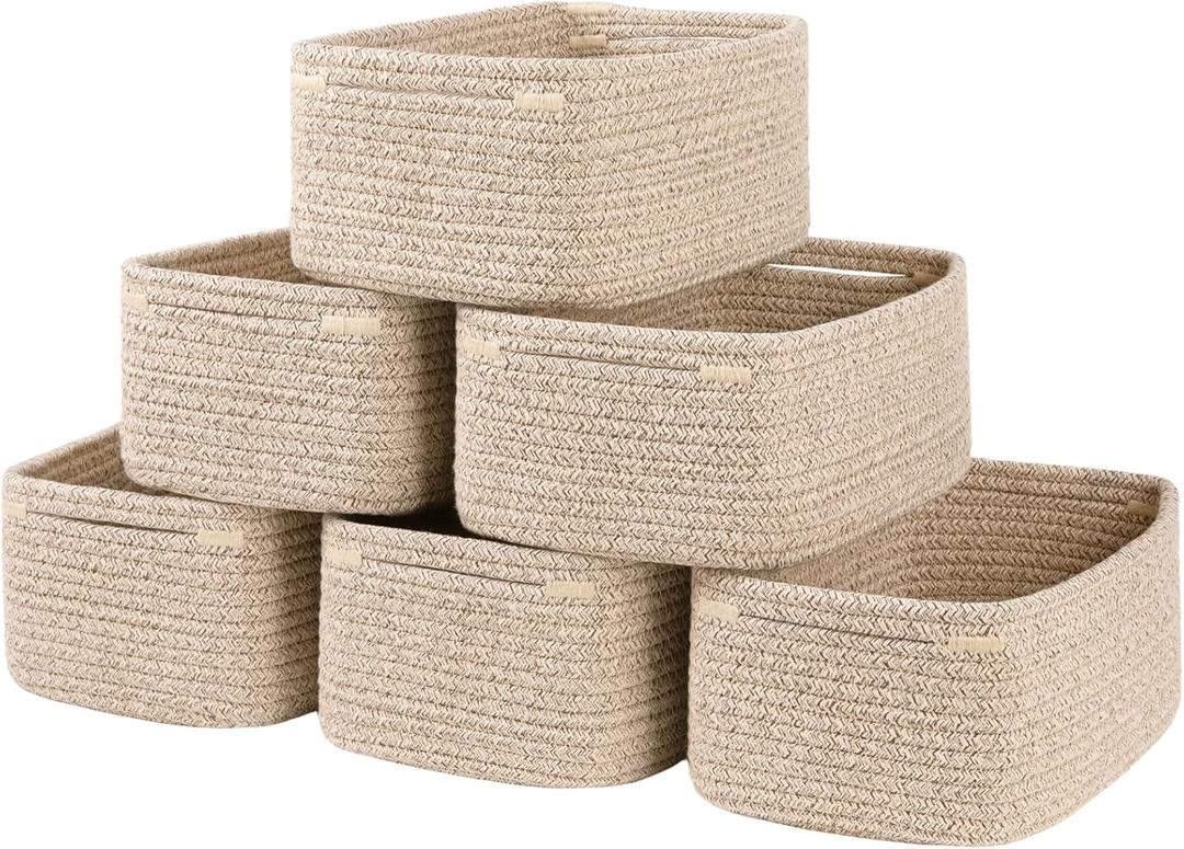 OIASKET 6 Pack Storage Baskets for Shelves, Small Baskets for Shelves, Cute Decorative Storage Bins, Organizer Basket for Gifts Empty, 11.8''Lx7.8''Wx4.7''H-Brown