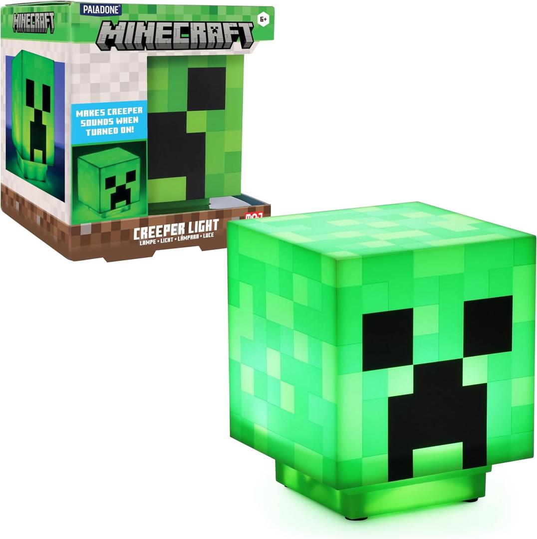Paladone Minecraft Creeper Desk Light with Official Creeper Sounds, Handheld Night Light for Kids Room or Gamer Dcor - Licensed Minecraft Gifts (Green)