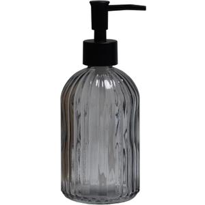 Grey Glass Soap Dispenser with Black Plastic Pump, 13.5oz Refillable Liquid Hand Soap Dispenser, Lotion Dish Soap Dispenser for Modern Home Decor, Bathroom, Kitchen Countertop, Hotel (Gray)