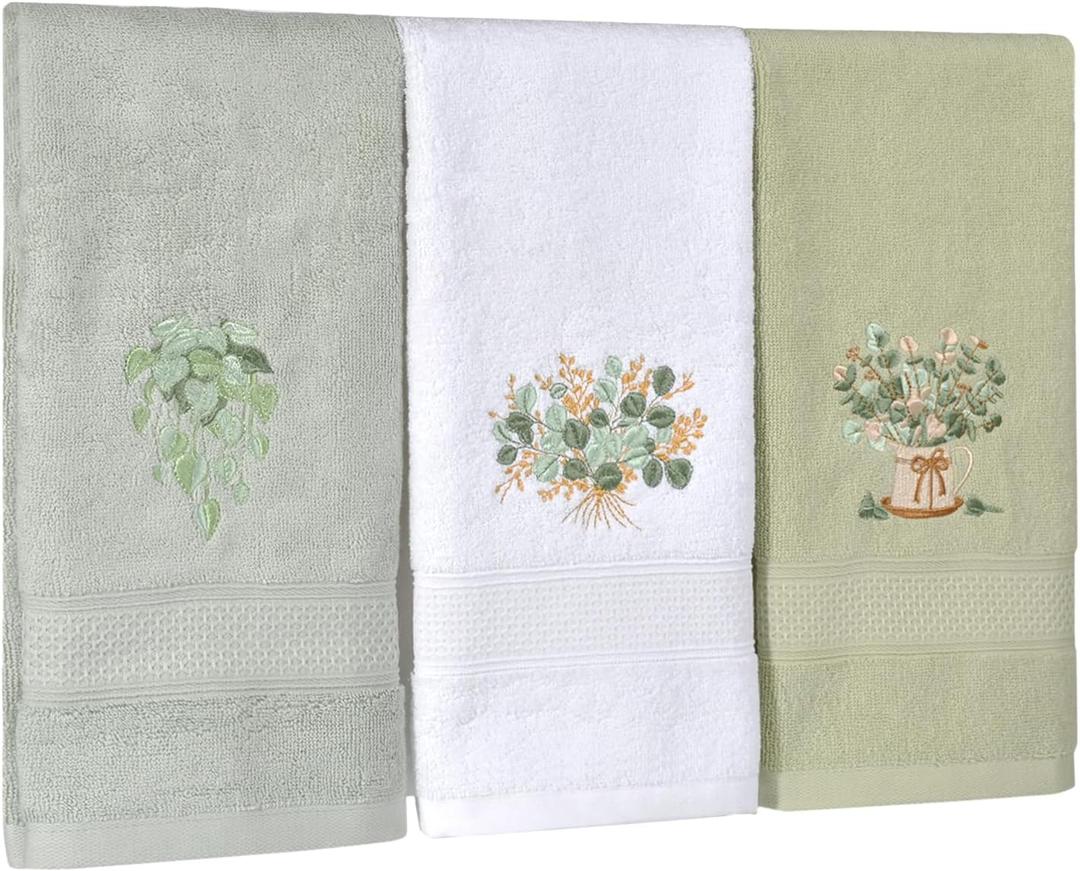 LVDXVG Hand Towels for Bathroom Kitchen 13.3x29.5 Inch Decorative Towels 3 Pcs (Green Hand Towels)