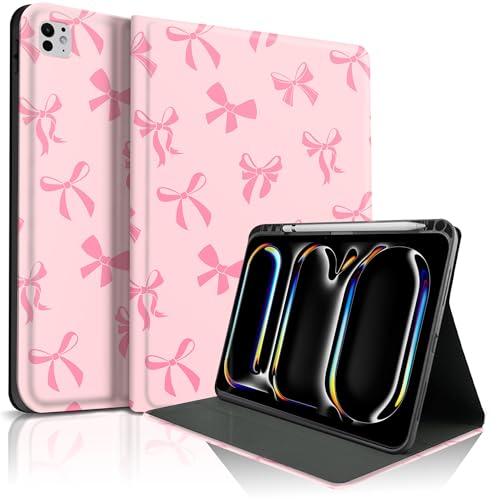 TopPerfekt for iPad Pro 11 Inch M4 2024 (5th Generation) Case, Pink Bow tie Cute Chic Adorable with Auto Wake/Sleep Pencil Holder for Kids, Boys, Girls, Anti-Slip- Anti-Shock, Pink
