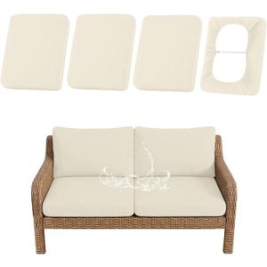 hyha Waterproof Outdoor Cushion Covers for Patio Furniture, Stretch Patio Chair Cushion Slipcovers, Coated UV Resistant Replacement Seat Covers, Solid Color (Beige, 4PC)