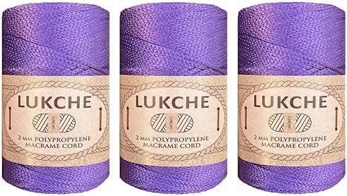 Polyester Macrame Cord 2mm x 251 Yards, 100% Polypropylene Premium Rope, Colorful Yarn Crochet Bag Craft for Wall Hangers, Bags, Bottom Plates, Carpets (Violet, 3 Skein)