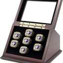 7 Slots Championship Wooden Display Case Shadow Box With Slanted Glass Window for Football, Basketball, Hockey, Sports Rings - Not Included