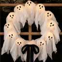Halloween Decorations Outdoor - 22" Cute Lit Ghost Wreath | Spooky Ghost Decoration, 8 Light Modes, Timer and Remote, Halloween Decor Indoor, For front Door Porch Window Wall
