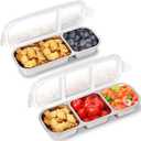 Stainless Steel Snack Containers with Lids, 2 Pack Grab and Go Metal Snack Containers, 3 Compartment Reusable Stainless Steel Snack Box for Food Lunch Meal Prep (3+2 Compartment 2 PCS)