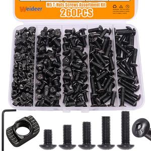 weideer 260PCS M5 T-Nuts Screws Assortment Kit,Compatible with Rail Mount,Replacement for M-Lok Nut Screw,M5 Nut and Bolt Assortment Sets for 2020 Series Standard Aluminum Profile
