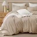 Bedsure 100% Washed Cotton Duvet Cover King Size - Frosted Almond Minimalist Bedding Set Linen Like - PureWoven Plain Simple & Soft Comforter Cover for All Seasons (Frosted Almond, King, 104"x90")