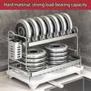 Dish Drying Rack, Double Layered countertop Kitchen Organizer with Drainage Large Bowl Rack and Storage Rack with Drainage Board, Suitable for Kitchen Bars (Silver) (Small)