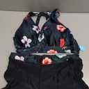 Yonique Women Bikini Set with Swim Shorts 2 Piece Swimsuit with Boyshorts Halter High Waisted Bathing Suit (Large, Black Floral)