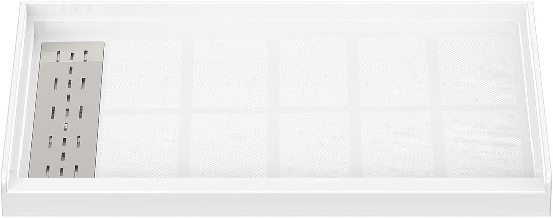 Sunrosa Shower Base 48"36"4", Single Threshold Shower Bases with Left Drain, Rectangle Solid Surface White Shower Pan, Slip Resistant Textured Surface, Include Stainless Steel Chrome Cover