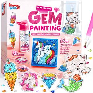Klever Kits 16 Projects Gem Painting, Kids Diamond Gem Painting Kit with 5D Gem, Arts and Crafts for Girls Ages 6-12, Gem Craft Activities Kits (Fantasy)