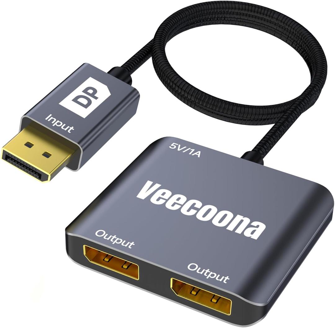 DisplayPort to Dual DisplayPort Splitter 1 in 2 Out | 4K60Hz, DP Source to DP Splitter Extended Display port splitter for Dual monitors, for Desktop,NVIDIA, AMD Graphics Card - MACOS Not Support MST