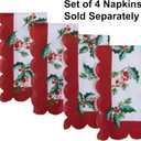 Newbridge Christmas Natures Poinsettia Scalloped Fabric Holiday Napkins, Holly, Berries and Evergreen Border with Red Trim, Set of 4 Reusable Cloth Napkins