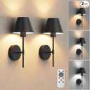 VOLISUN 17In Battery Operated Wall Sconces Set of Two,Brushed Black Wall Sconce Rechargeable with Remote,3 Colors Wireless Wall Sconces and Led Wall Lights for Living Room,Bedroom,Hallway,Bathroom
