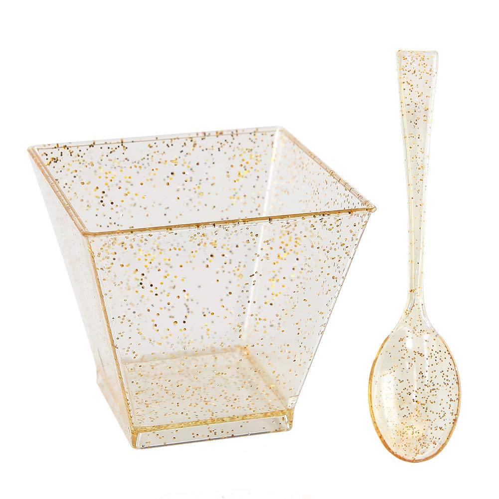 100 Pcs Golden Sparkle Clear Plastic Cups For Desserts