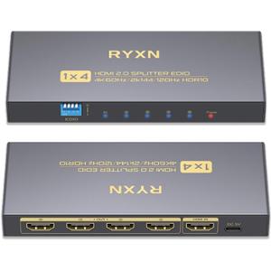 4K HDMI Splitter 1 in 4 Out 60Hz, 1x4 HDMI 2.0 Splitter Supports 4K@60Hz 4:4:4, 2K@144Hz/120Hz, HDCP 2.3, EDID, for PS5/PS4, Xbox, Apple TV, Fire Stick, Blu-ray Player