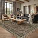 PureCozy 9x12 Washable Area Rug Brown Vintage Distressed Large Rug for Living Room Oriental Soft Thin Indoor Retro Carpet Non Slip Low Pile Floor Cover for Bedroom Dining Room Office Nursery