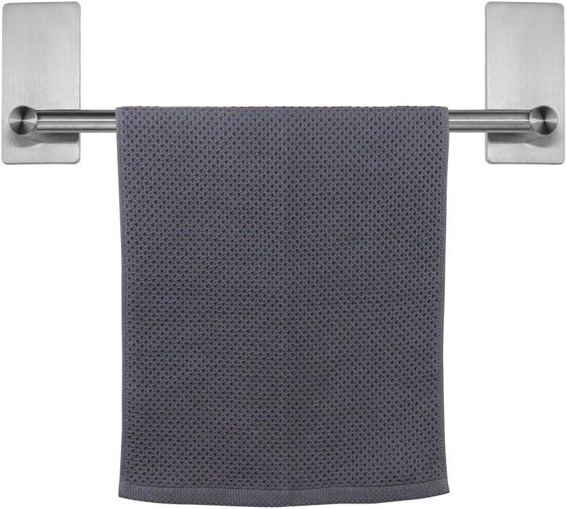 NearMoon Self Adhesive Bathroom Towel Bar- Stainless Steel Bath Wall Shelf Rack Hanging Towel Stick On Sticky Hanger Contemporary Style, NO Drilling (2 Pack, Brushed Nickel, 12-Inch Towel Rack)