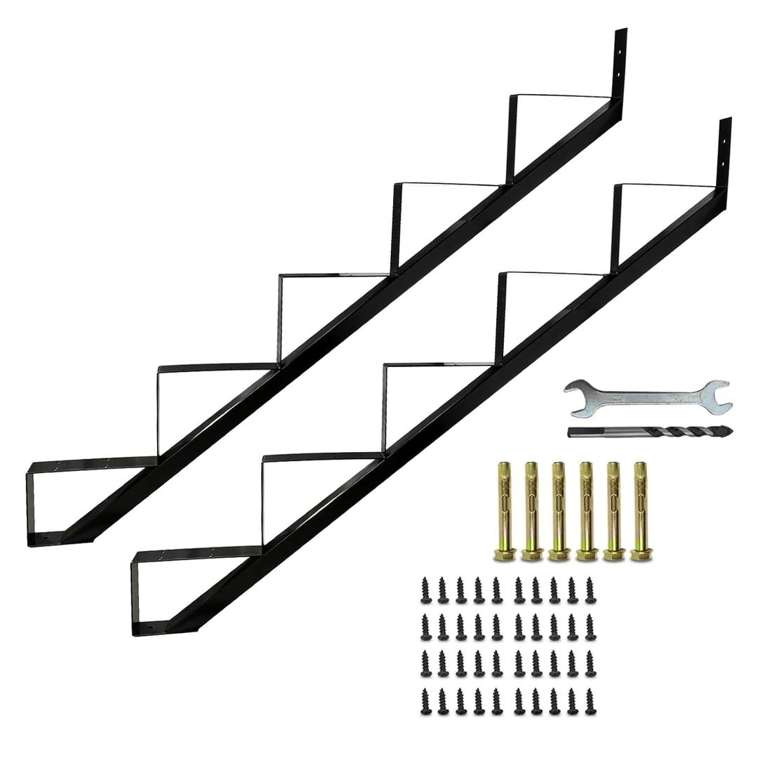 2 Packs Metal Stair Step Stringers, 5 Step Steel Riser Stringer for 42.4inch Height Deck(Polished Black)
