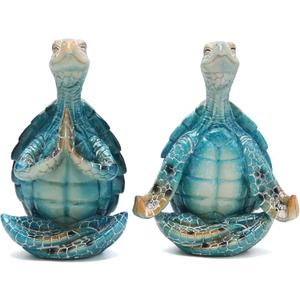 2Pcs Sea Turtle Meditating Yoga Statues - Beach & Home Office/Bedroom Decor - Resin Zen Turtle Figurines for Beachy Decor
