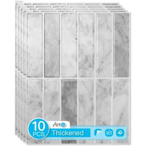 Art3d 11.4 x 9 Inch Heavy-Duty Peel and Stick Backsplash for Home Dcor, 10-Pack Vinyl Wall Tiles for Kitchen Countertop, Gray Marble
