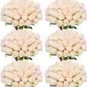 Jexine 50 Pcs Artificial Rose Flower Bulk Realistic Silk Fake Roses with Long Stem Plastic Artificial Flower Bouquet Real Looking for Home Wedding Centerpieces Party Decoration(Beige Champagne)