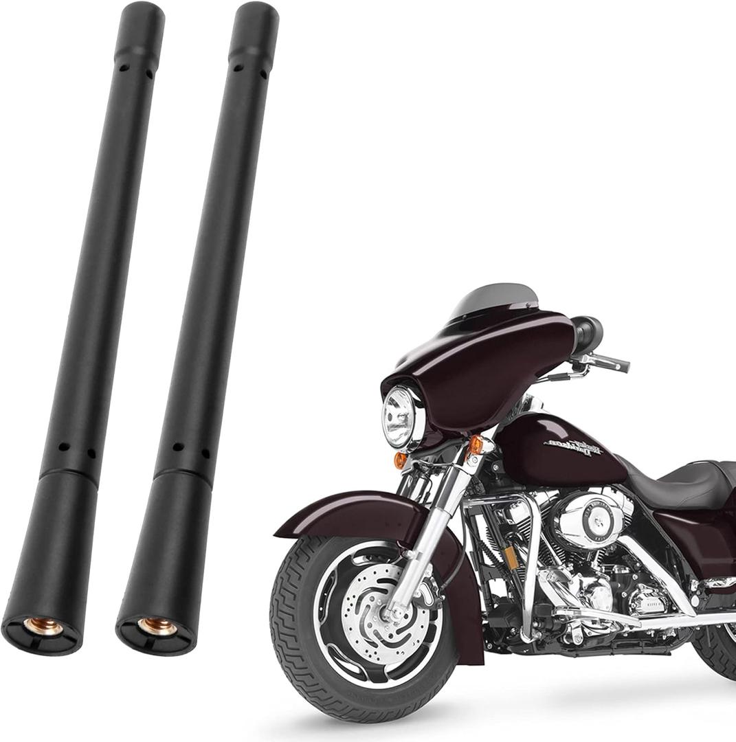 KSaAuto H12 Pair AM/FM Radio Antenna for Harley Davidson Road Street Electra Tour Glide (20 Types Optional) 7 Inch Polished, Copper Core & Screw, Flexible Rubber, Motorcycle Antenna