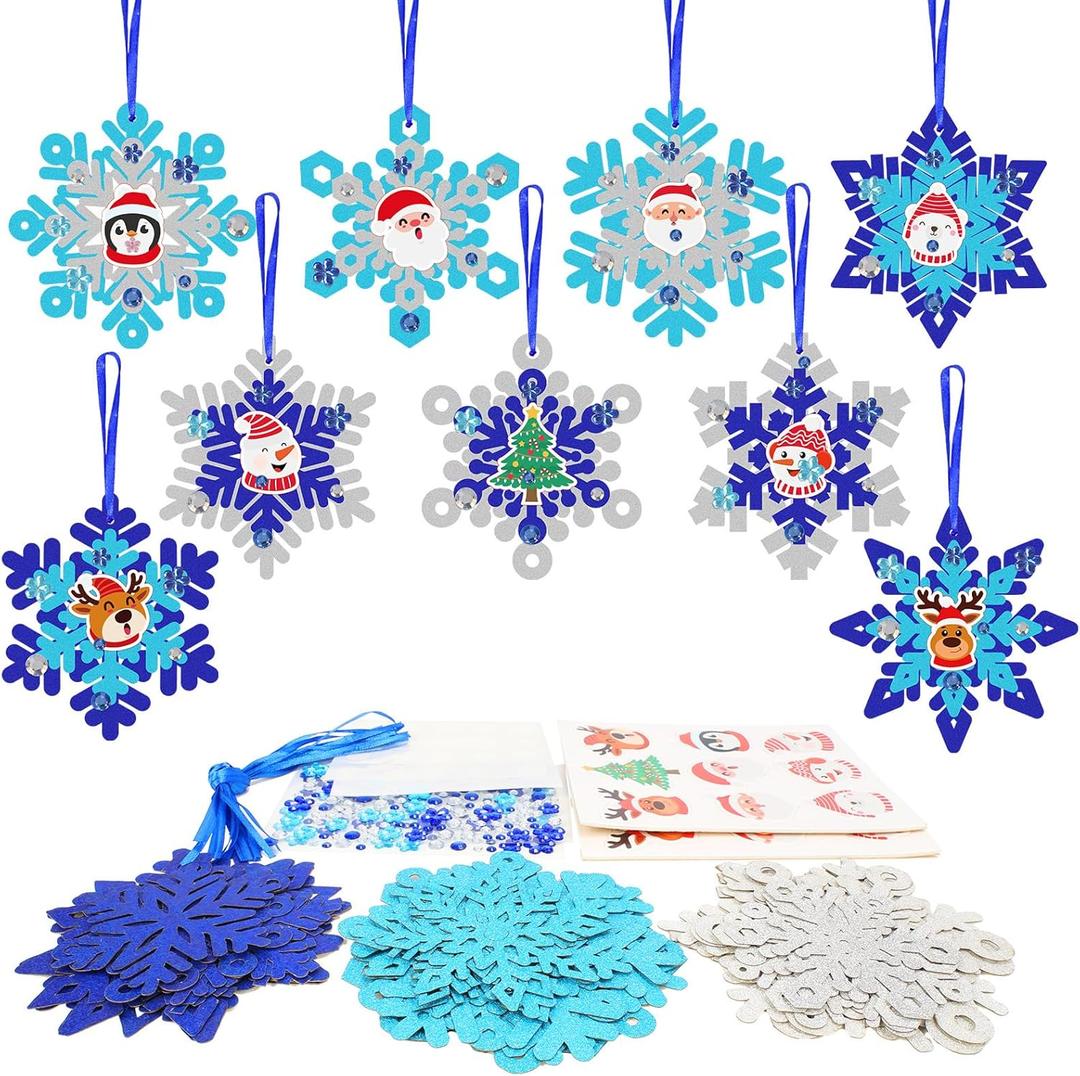 Fennoral 18 Pack DIY Snowflakes Craft Kit for Kids Make You Own Snowflake Foam Sticker Ornament DIY Christmas Arts and Crafts for Chirstmas Party Supplies Winter Christmas Tree Decoration (Snowflakes)