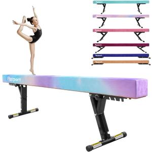 FBSPORT 8ft Adjustable Balance Beam: High and Low Floor Beam Gymnastics Equipment for Kids/Adults,Gymnastics Beam for Training,Practice, Physical Therapy and Professional Home Training with Legs (Green Purple)
