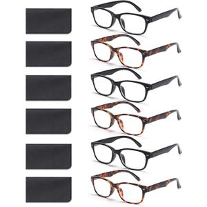 BLOEXCLU 6 Pack Reading Glasses for Women Men Blue Light Blocking Spring Hinge Computer Readers, Anti Eyestrain/ Glare (6 Mixed C7, 1.5, Diopters)