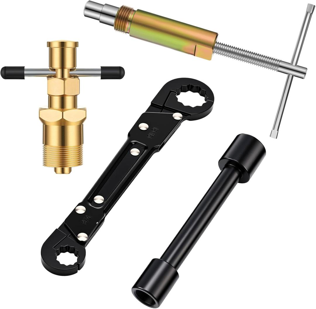 4 Pcs Angle Stop Wrench Kit Plumbing Tool, Olive Ring Removal Tool with Diameter of 1/2", 3/4", Compression Sleeve Puller for 1/2" Compression Fitting, Install Angle Stop Nut (Olive,Black)