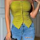 Milumia Women's Strapless Button Front Tube Top Split Hem Going Out Bandeau Tops (Green, M)