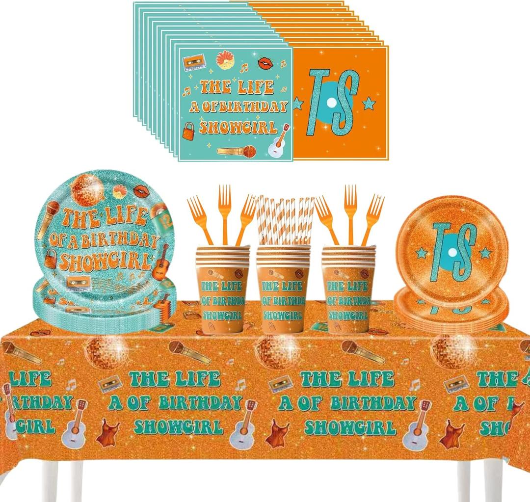 The Life of A Birthday Decorations, Singer Theme Showgirl Decor Party Girls Supplies Set Include Plates, Napkins, Tablecloth, Forks, Paper Straws, Cups for Music Merch Stuff