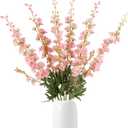 6 PCS Light Pink Delphinium Artificial Flowers, Long Stem Artificial Flowers with Bendable Stems, Silk Larkspur for Tall Vase Home Garden Wedding Table Decor