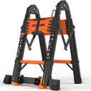 SINMEIRUN Telescoping Ladder, 12.5 FT, A Frame, Aluminum Extension Ladder, 330 lbs Capacity, Collapsible Multi-Purpose Ladder for Home, Roof and RV; Orange