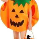 Halloween Kids Pumpkin Costume Set with Poncho, Hat and Treat Bag for Toddler Kids Youth (Orange)