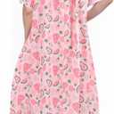 WBQ Plus Size Nightgowns For Women Floral Printed Short Sleeve Bow Tie Nightdress Lace cuff and Neckline Sleepwear (3X-Large, Pink Fruit Pattern)