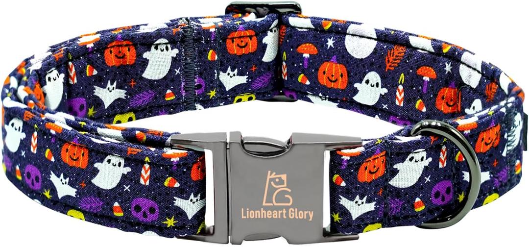 Lionheart Glory Fall Halloween Pumpkin Dog Collar - Heavy Comfortable Adjustable for Large Dogs, Girls, Boys - Cute Pet Gift (Large (Pack of 1)