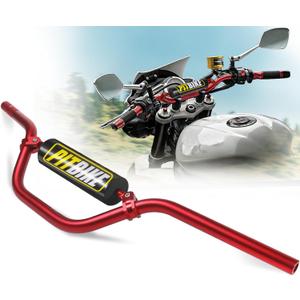 7/8" Pit Bike Handlebars with Foam Pad  Motorcycle Handlebars for CRF YZF KXF KLX RMZ DRZ Dirt Bikes, ATV, Quad, E-Bike Mods,T6 Aluminum 7/8 Motorcycle Handlebar Upgrade (Red)