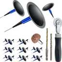 Tire Repair Patch Tool Kit Including 24pcs Tire Patch Plugs, Tungsten Buffing Wheel, Tire Patch Roller with 4mm Twist Drill Bits for Vehicle