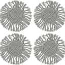 uxcell 4Pcs Boho Coasters, Round Handmade Woven Absorbent Coasters with Tassel Farmhouse Cup Mat Table Protection for Coffee Drink Mug Home Office Decor Housewarming Gift, Gray