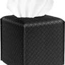 Tissue Box Cover Holder 1 PC Square PU Leather Napkin Wipes Case for Bathroom Decorative Vessel Paper Organizer Cube for Table Top Vanity Countertop Facial Paper Dispenser for Bathroom, Car, Office