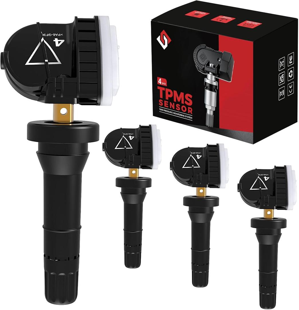 TPMS Sensor 433MHz Fit for Chevy Silverado Buick 13598773 4 Pack | Pre-Programmed, Fit for Cadillac XT4 XT5 XT6, Fit for Buick Enclave Lacrosse, 13598773 13594222, 5-8 Year Battery